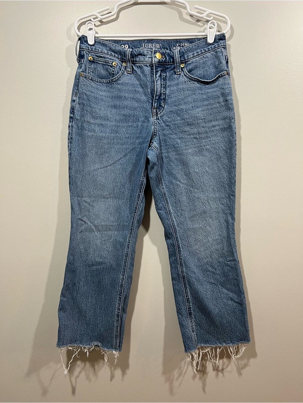 J. Crew Demi Boot Cut Cropped Raw-Hem Jeans in Medium Blue Size 29